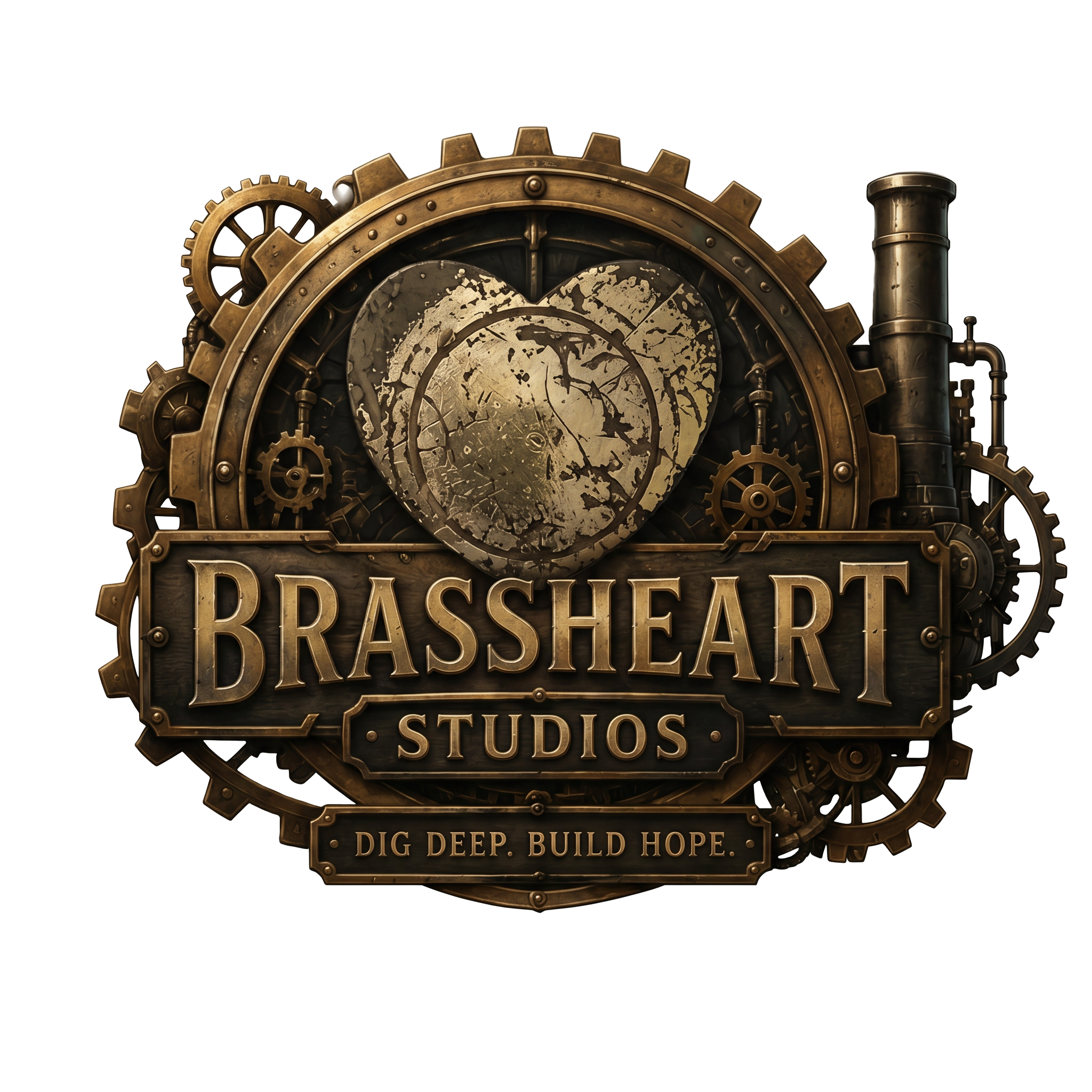 Brassheart Studios emblem — a brass heart set in gears with a smokestack